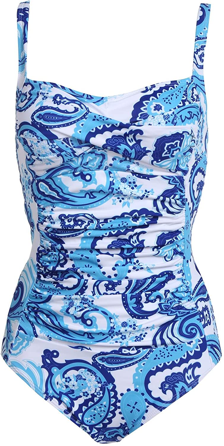 Elegant Port City Blue Pattern Tummy Control One Piece Swimwear