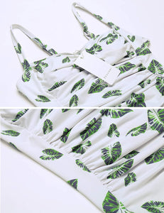 Elegant Port City Green Leaves Tummy Control One Piece Swimwear