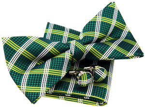 Men's Green Vintage Plaid Check Pre-tied Bow Tie