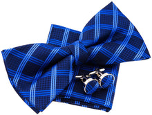 Load image into Gallery viewer, Men&#39;s Navy Blue Vintage Plaid Check Pre-tied Bow Tie