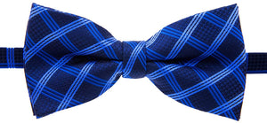 Men's Navy Blue Vintage Plaid Check Pre-tied Bow Tie
