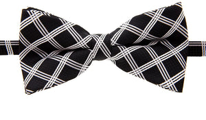 Men's Black Vintage Plaid Check Pre-tied Bow Tie