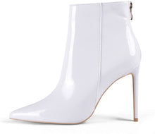Load image into Gallery viewer, Fashion White PU Pointed Toe Heeled Ankle Booties