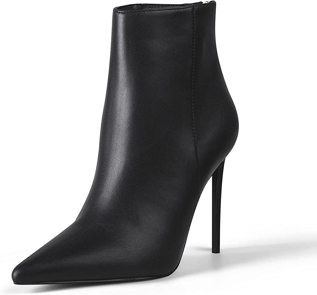 Fashion Black Matte Pointed Toe Heeled Ankle Booties