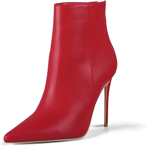 Fashion Red Matte Pointed Toe Heeled Ankle Booties