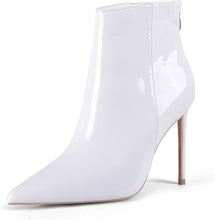 Load image into Gallery viewer, Fashion White PU Pointed Toe Heeled Ankle Booties