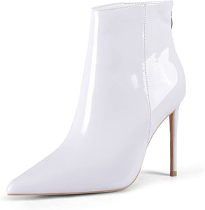 Fashion White PU Pointed Toe Heeled Ankle Booties