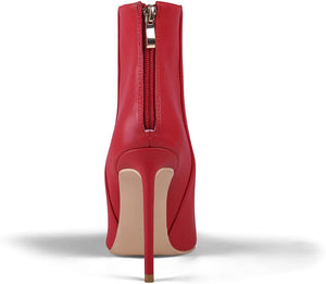 Fashion Red Matte Pointed Toe Heeled Ankle Booties
