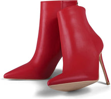 Load image into Gallery viewer, Fashion Red Matte Pointed Toe Heeled Ankle Booties