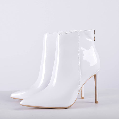 Fashion White PU Pointed Toe Heeled Ankle Booties