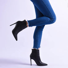 Load image into Gallery viewer, Fashion Black Matte Pointed Toe Heeled Ankle Booties