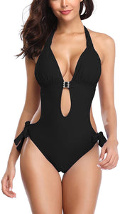 One Piece Black Bathing Suit Monokini Tummy Control Cutout Swimwear