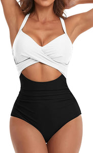 White & Black Sweetheart Two Tone One Piece Swimsuit