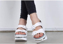 Load image into Gallery viewer, Vegan Leather White Slip On Chunky Platform Sandals