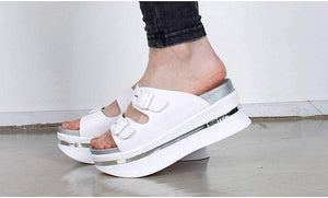 Vegan Leather White Slip On Chunky Platform Sandals