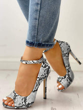 Load image into Gallery viewer, Ankle Strap Stilettos Snakeskin Open Toe Pump Heeled Sandals