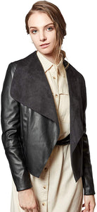 Black Open Front Slim Faux Leather Blazer Jacket
