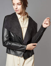 Load image into Gallery viewer, Black Open Front Slim Faux Leather Blazer Jacket