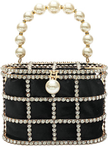 Evening Handbag Black Clutch Purses with Pearl Diamonds