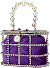 Load image into Gallery viewer, Evening Handbag Purple Clutch Purses with Pearl Diamonds