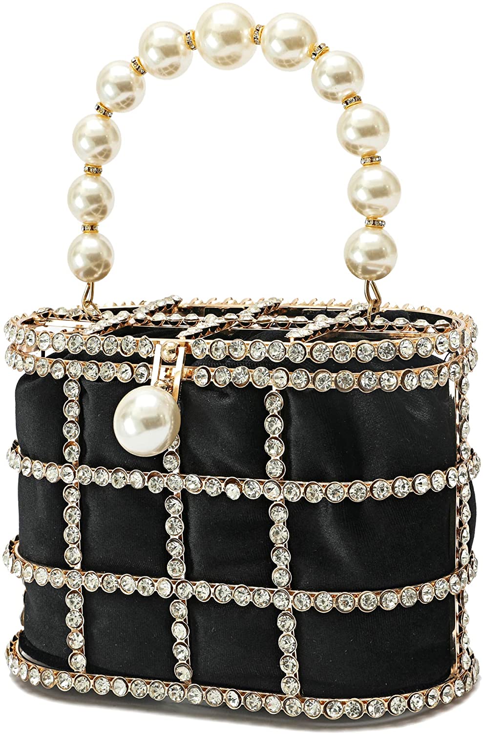 Evening Handbag Black Clutch Purses with Pearl Diamonds