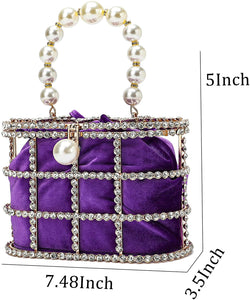 Evening Handbag Purple Clutch Purses with Pearl Diamonds