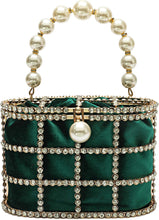 Load image into Gallery viewer, Green Clutch Purse with Diamond Pearls Handbag