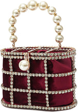 Load image into Gallery viewer, Maroon Clutch Purse with Diamond Pearls Handbag