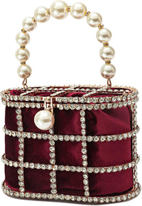 Maroon Clutch Purse with Diamond Pearls Handbag