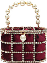 Load image into Gallery viewer, Maroon Clutch Purse with Diamond Pearls Handbag