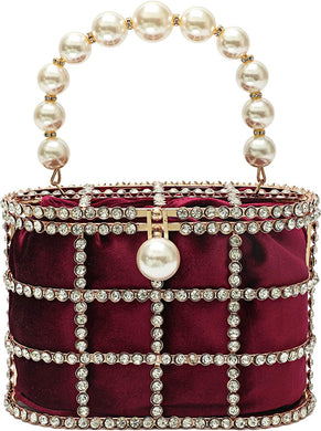 Maroon Clutch Purse with Diamond Pearls Handbag