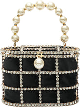 Load image into Gallery viewer, Black Clutch  Sparkly Pearl Diamond Handbag