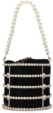 Small Black Clutch  Sparkly Pearl Diamond Handbag