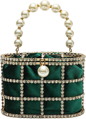 Green Clutch  Sparkly Pearl Diamond Handbag