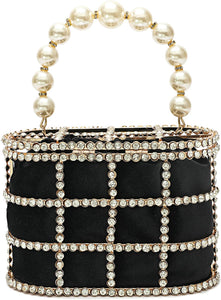Evening Handbag Black Clutch Purses with Pearl Diamonds