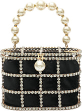 Load image into Gallery viewer, Black Clutch Purse with Diamond Pearls Handbag