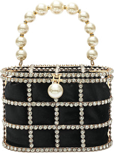 Black Clutch Purse with Diamond Pearls Handbag