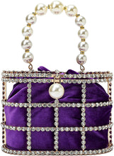Load image into Gallery viewer, Purple Clutch  Sparkly Pearl Diamond Handbag