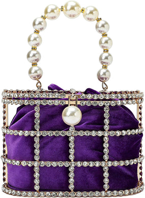 Purple Clutch  Sparkly Pearl Diamond Handbag