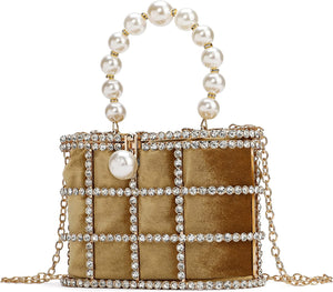 Gold Clutch Purse with Diamond Pearls Handbag