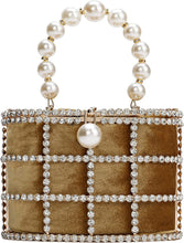 Load image into Gallery viewer, Gold Clutch Purse with Diamond Pearls Handbag