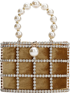 Gold Clutch Purse with Diamond Pearls Handbag