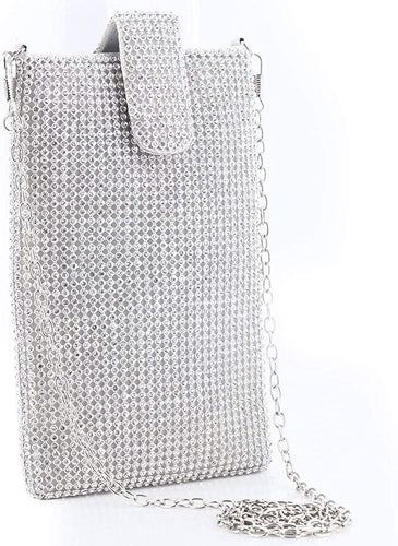 White Silver Metal Mesh Small Crossbody Bag Cell Phone Purse Wallet