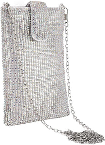 White Silver Metal Mesh Small Crossbody Bag Cell Phone Purse Wallet
