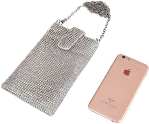 White Silver Metal Mesh Small Crossbody Bag Cell Phone Purse Wallet