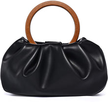 Load image into Gallery viewer, Trendy Black Ruched Wooden Top Handle Handbag