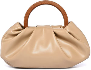 Trendy Black Ruched Wooden Top Handle Handbag