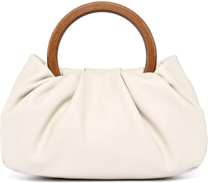 Khaki Trendy Ruched Wooden Handle Handbag