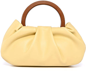 Khaki Trendy Ruched Wooden Handle Handbag