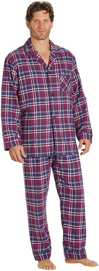 Flannel Pajamas Purple Plaid Cotton Sleepwear Set